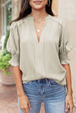 Solid Color Half Sleeve V Neck Blouse