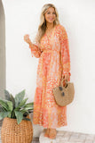 Robe portefeuille à fleurs style Boho orange, col en V, cravate, manches longues