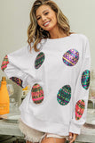 Pink Sequined Easter Egg Drop Shoulder Oversized Sweatshirt