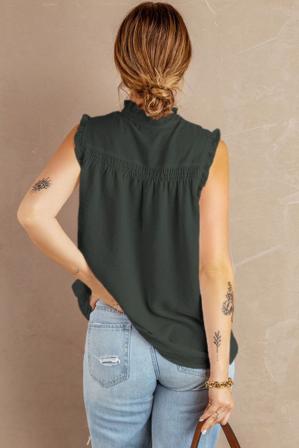 Frilled Tank Top with Buttons