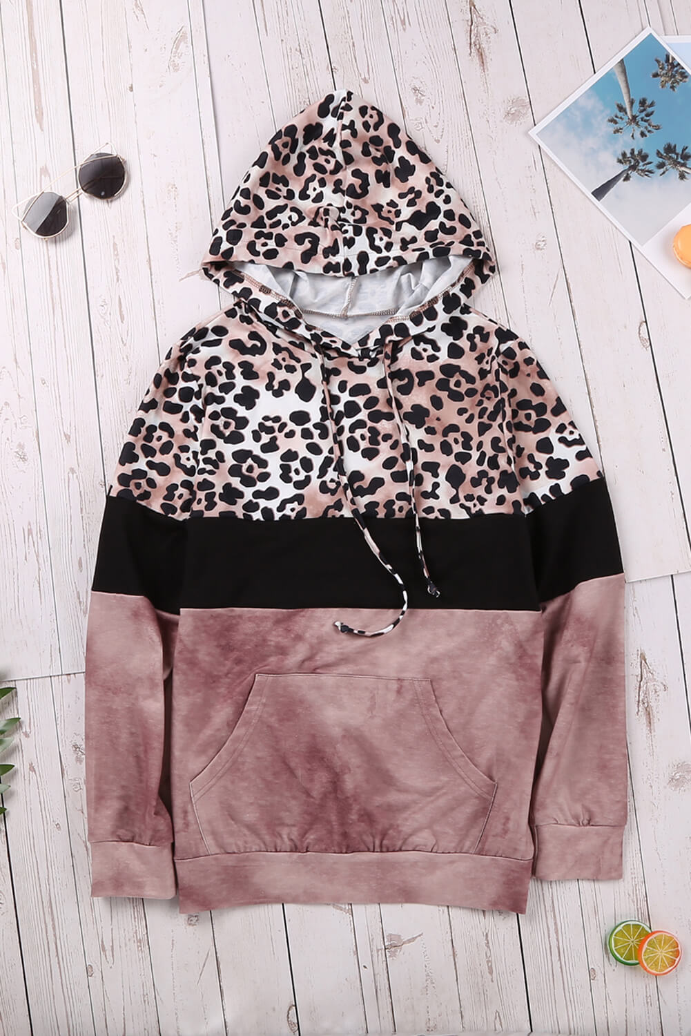 Leopard Tie Dye Colorblock Hoodie