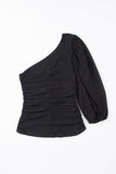 One Shoulder Mesh Long Sleeve Top