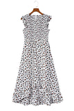 Leopard Smocked High Low Midi Dress