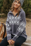 Western Geometric Printed Quarter Zip Pullover Sweater