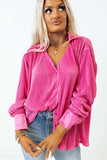 Pink V Neck Collared Button Pleated Shirt