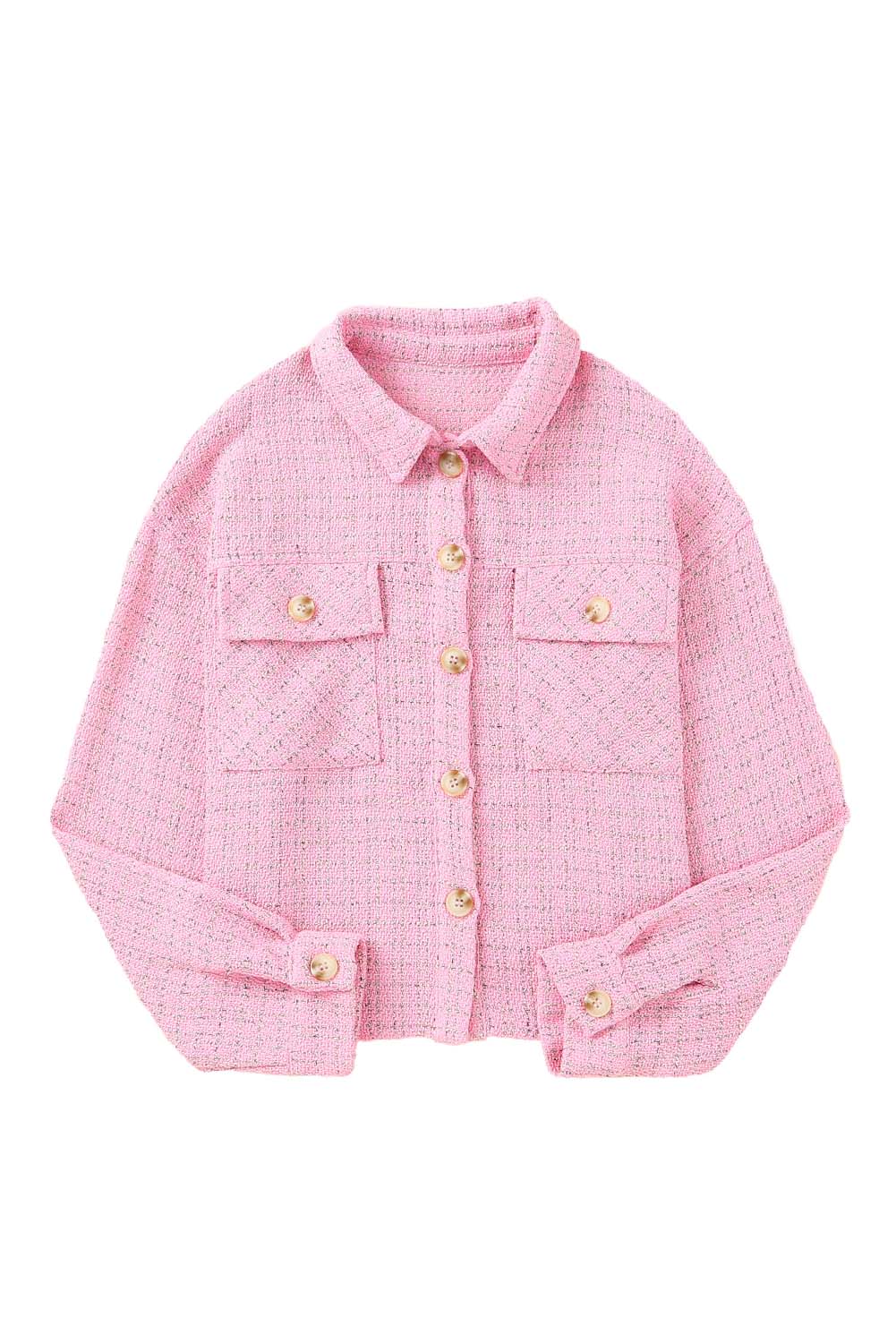 Veste boutonnée en tweed à carreaux rose