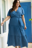 Plus Size Pleated Lace-up V Neck Wrap Maxi Dress