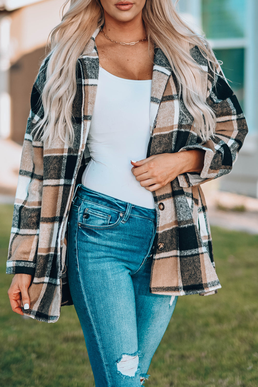 Veste chemise boutonnée à carreaux rouge