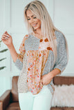 V Neck Mixed Floral Babydoll Top