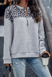 Leopard Splicing Drop Shoulder Zipped Sweatshirt