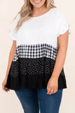 Plaid Dot Ruffled Plus Size Babydoll Top