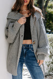 Oversized Turndown Collar Pocketed Cardigan