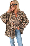 Jet Stream Oversized Leopard Print Balloon Sleeve Casual Shirt