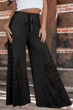 Smoke Gray Boho Lace Patchwork Wide Leg High Waist Pants