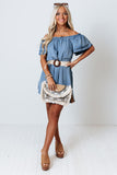 Off-shoulder Ruffle Sleeves Chambray Dress