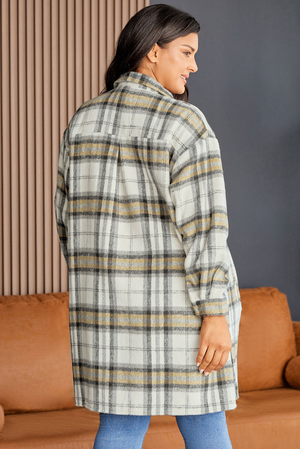 Plus Size Plaid Pocketed Side Slit Shacket