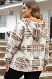 Beige Aztec Print Kangaroo Pocket Half-Zip Hoodie