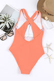 Solid Cross Back One Piece Swimsuit