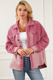 Veste sherpa rose avec poche à rabat boutonnée et color block