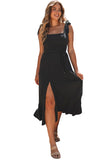 Tie Shoulder Smocked Back Side Slit Maxi Dress