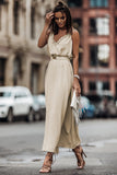 V Neck Sleeveless Maxi Dress with Elastic Belt