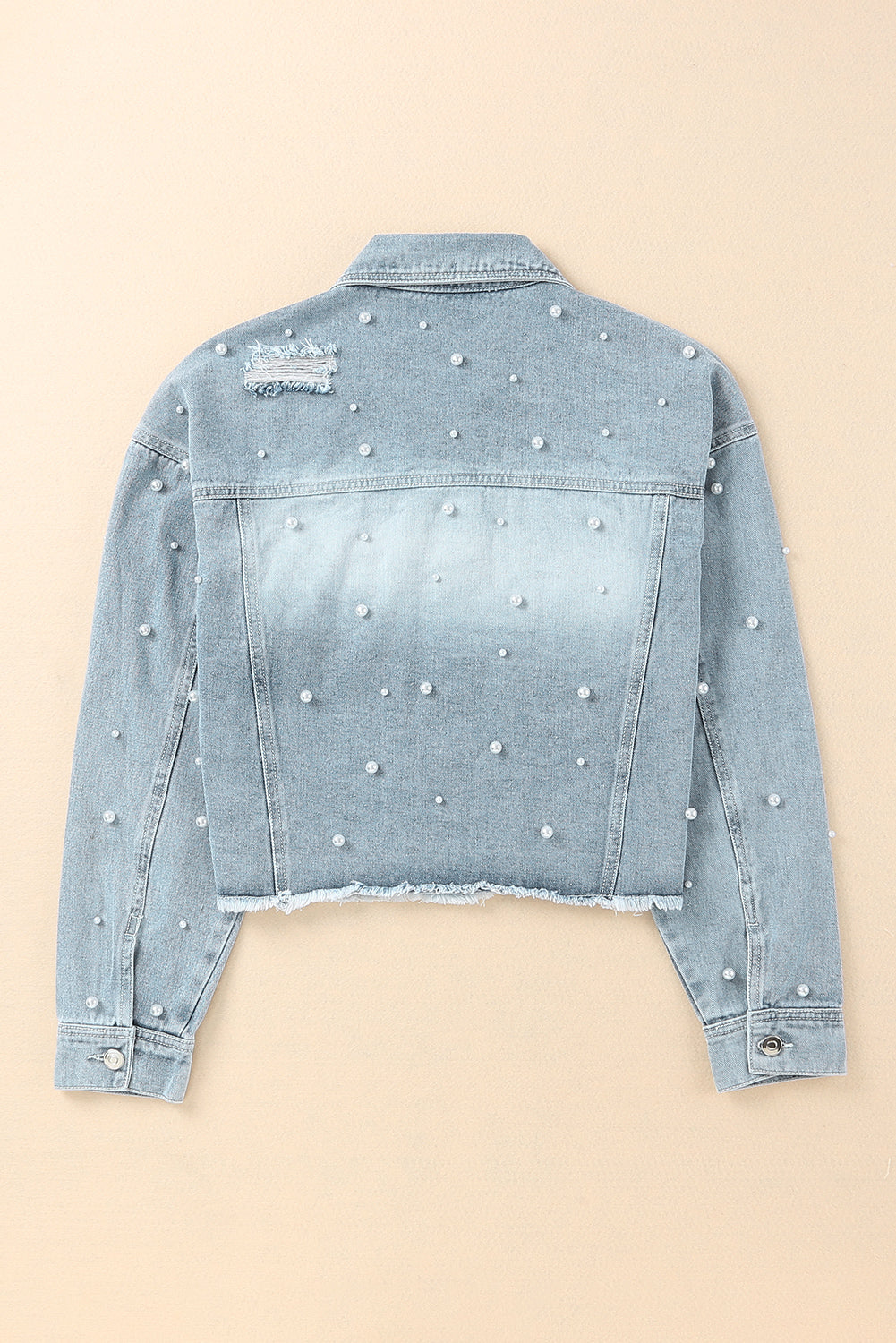 Pearls Beading Cropped Denim Jacket