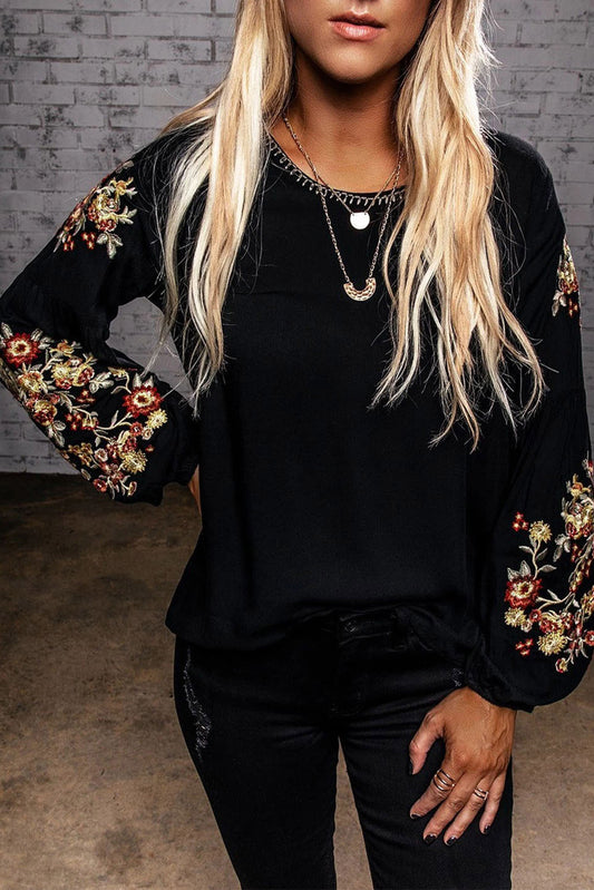 Floral Embroidery Long Sleeve Top