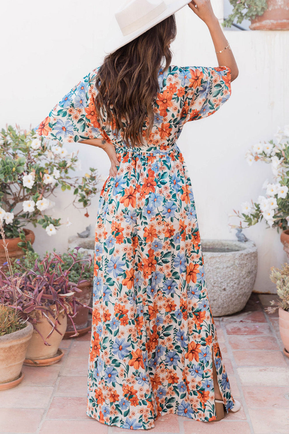 Floral Print Wrap Belted Maxi Dress