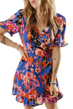 Wrapped Tie-dye Print Ruffled Dress