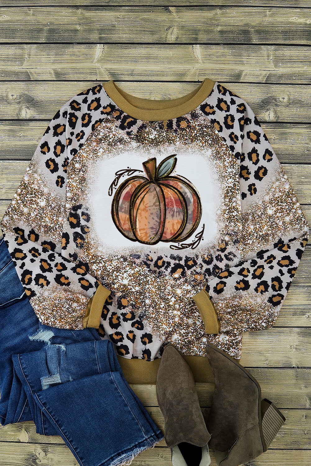 Leopard Print Bleached Long Sleeve Top