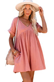 Roll Up Short Sleeve V Neck Babydoll Mini Dress