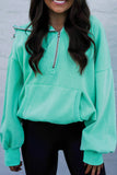 Mint Green Half Zip Kangaroo Pocket Drop Shoulder Hoodie