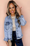 Beau Blue Vintage Washed Flap Pockets Denim Jacket