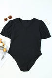 Plus Size Ribbed Knit Puff Sleeve Bodysuit