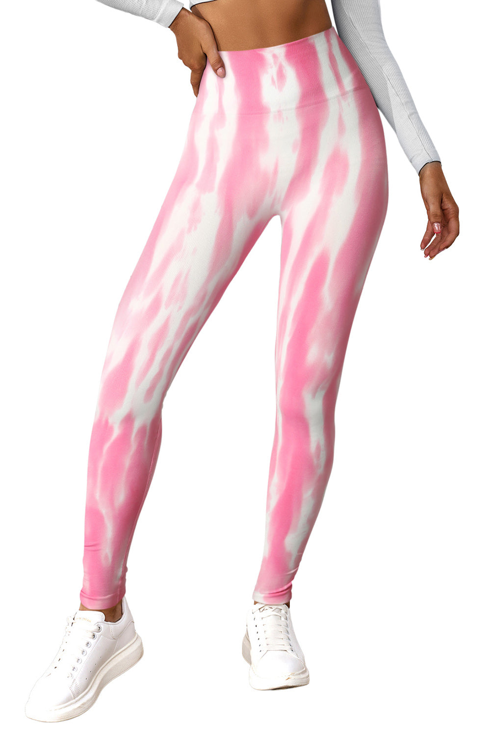 Pantalon actif froissé rose tie-dye