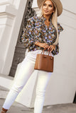 Floral Print Ruffled Bubble Sleeve Shirt