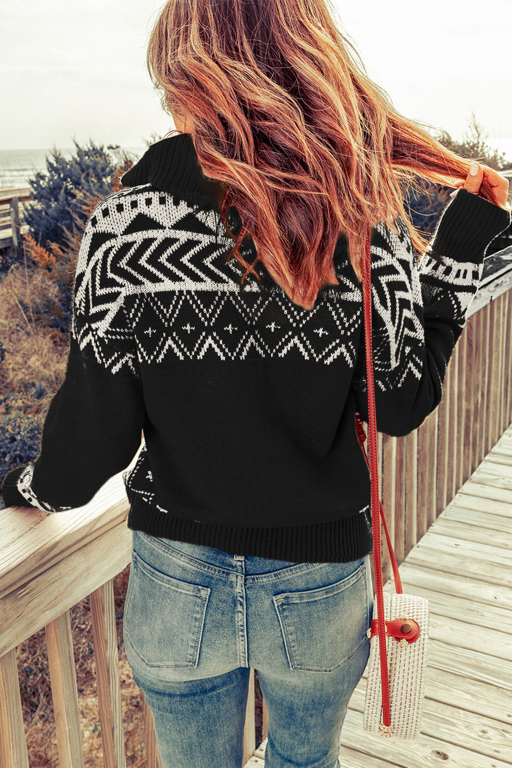 Geometry Knit Quarter Zip Sweater