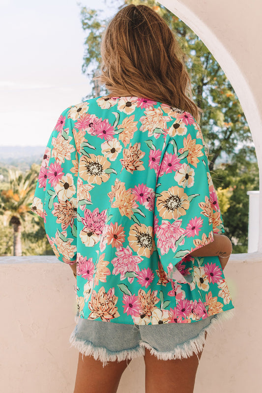 Kimono vert à imprimé floral Vacay