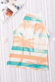 Coconut Tree Striped Keyhole Neck Tank Top