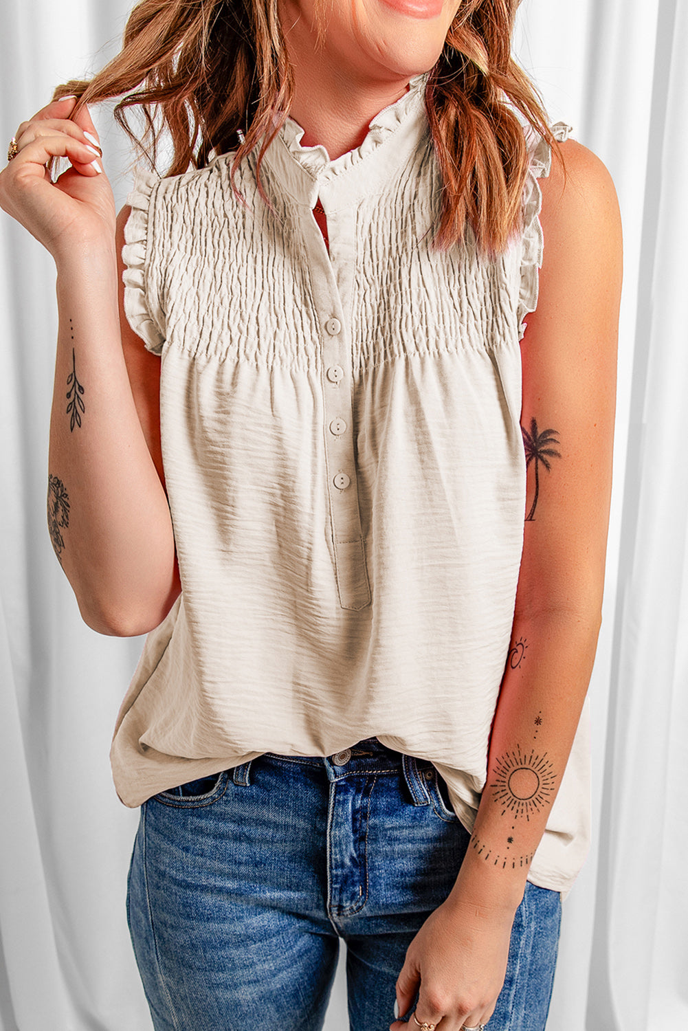 Frilled Tank Top with Buttons