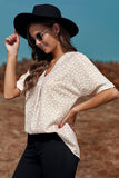 Animal Print V-neck Rolled Sleeve Tunic Top