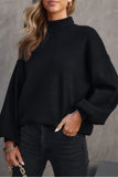 Gray Turtleneck Drop Shoulder Bubble Sleeve Knit Sweater