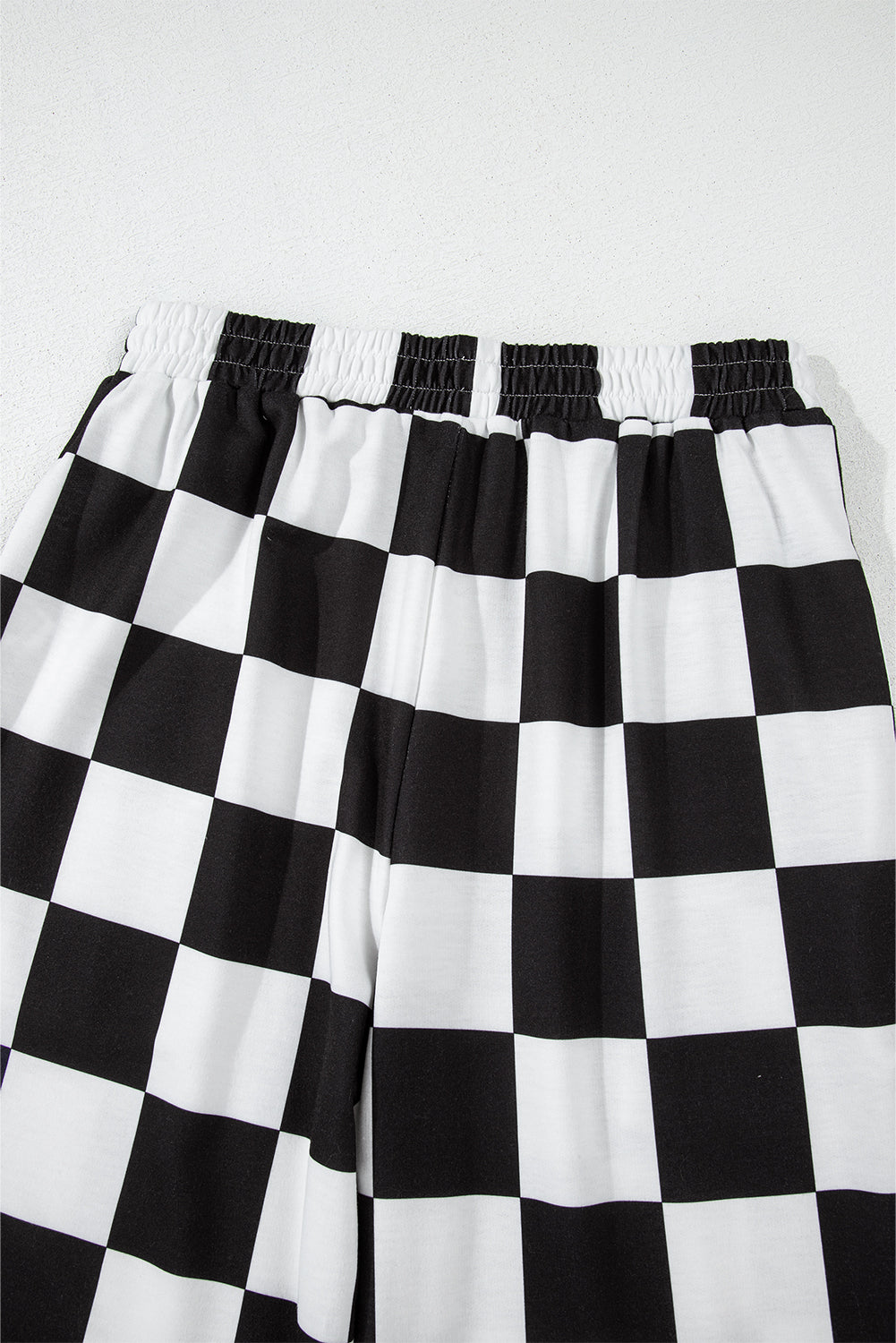 Black Checkerboard Elastic Waist Pocketed Joggers