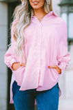 Smocked Cuffed Striped Boyfriend Shirt with Pocket