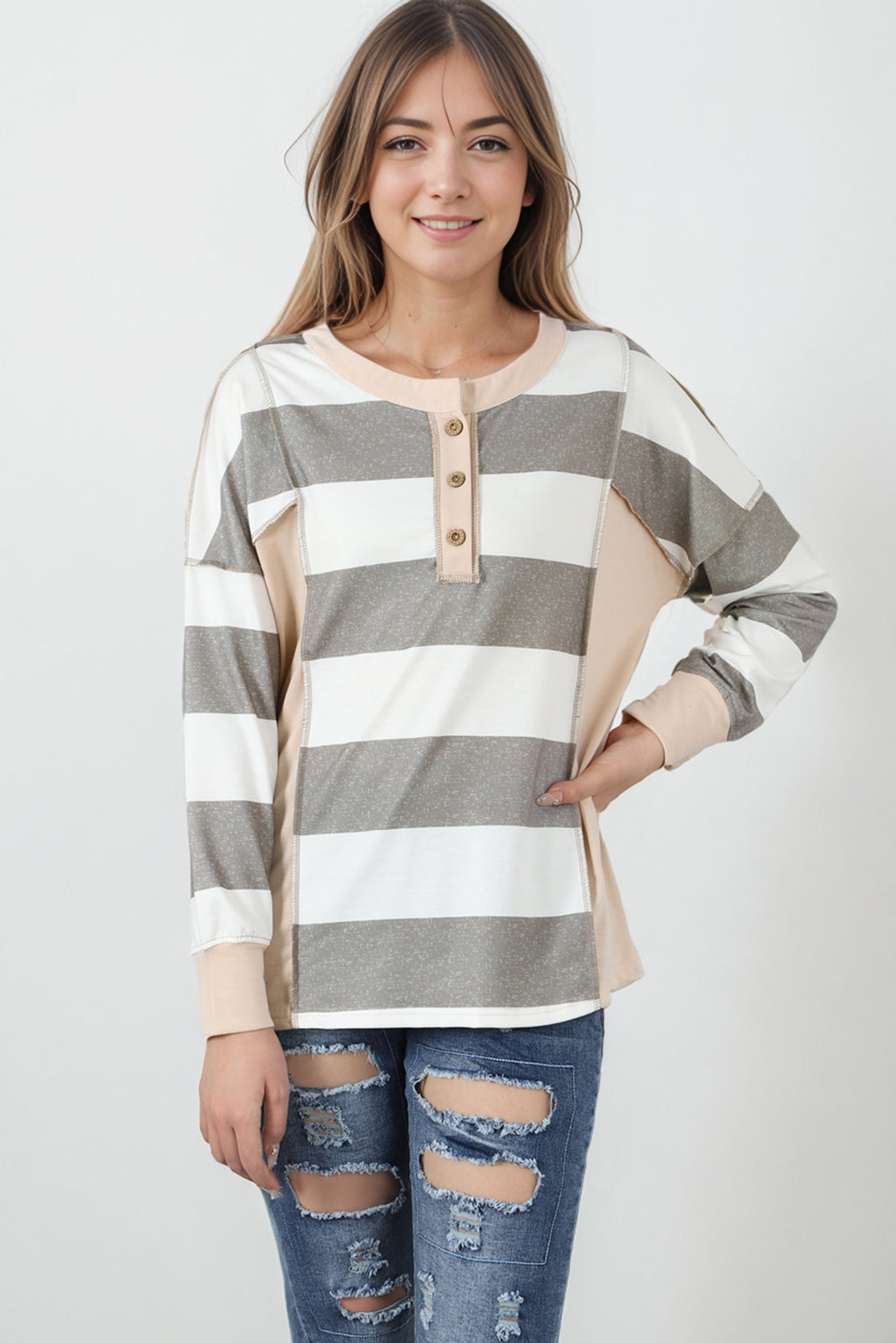 Striped Colorblock Patchwork Sweatshirt