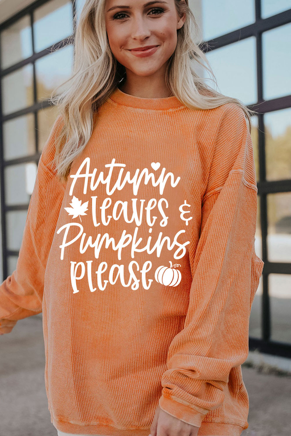 Sweat-shirt oversize côtelé orange Autumn Leaves Pumpkins Please 