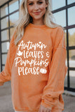 Orange Autumn Leaves Pumpkins Please Ribbed Oversized Sweatshirt