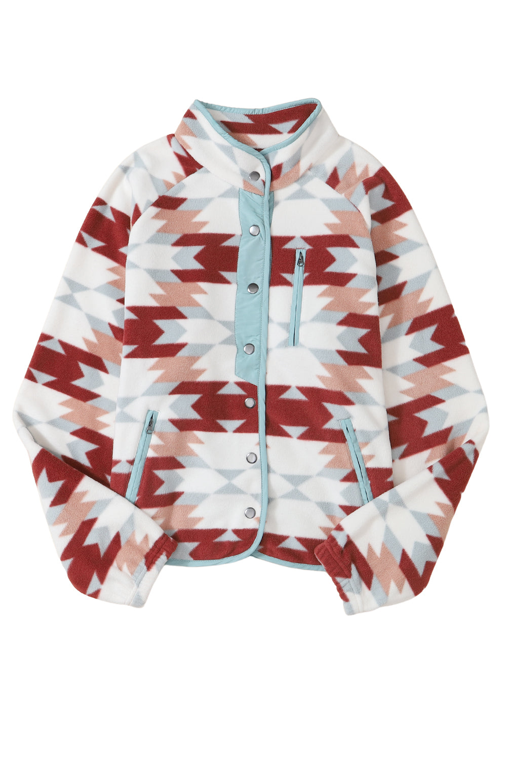 Red Geometric Aztec Pattern Plus Size Fleece Jacket