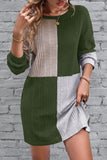 Black Ribbed Color Block Drop Shoulder Long Sleeve Mini Dress