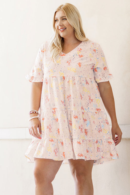 Robe Swing Babydoll à Motif Floral Rose de Grande Taille